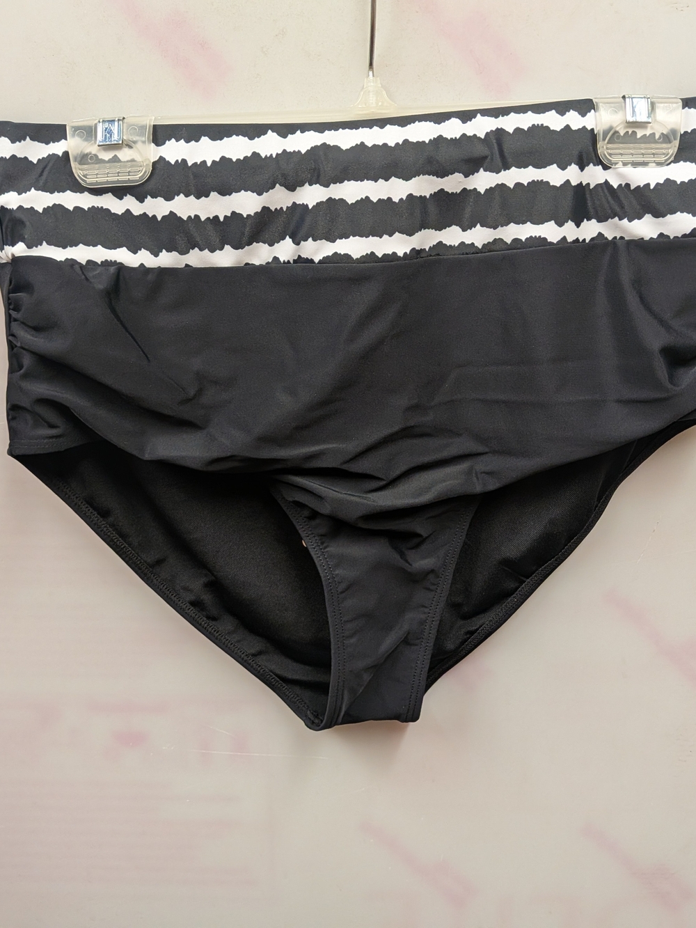 BloomChic Black & White Striped Tummy Control High-Waist Bikini Bottom
